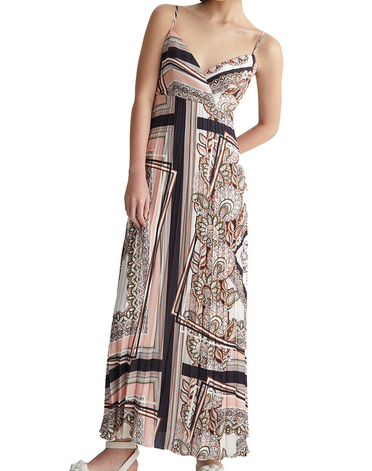 Women's printed satin dress - Foulard print