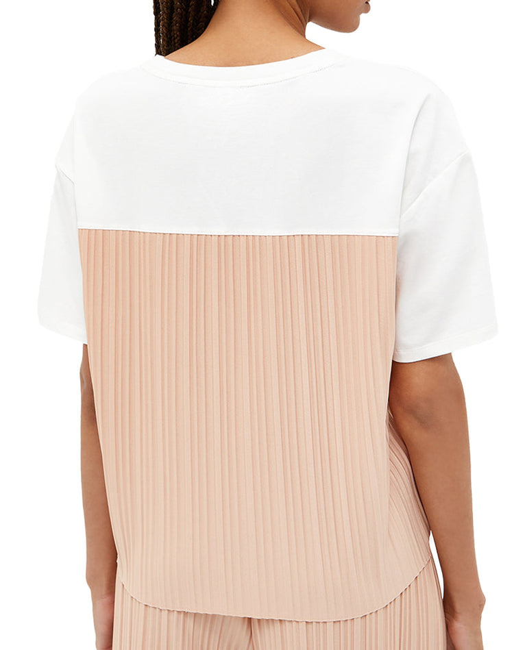 Women's pleated jersey T-shirt - Ivory/Nude