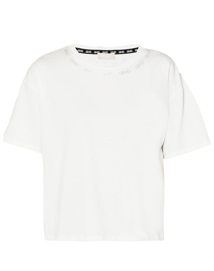 Women's pleated jersey T-shirt - Ivory/Nude