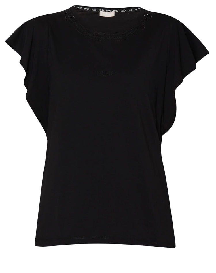 Eco-sustainable T-shirt with rhinestones - Black