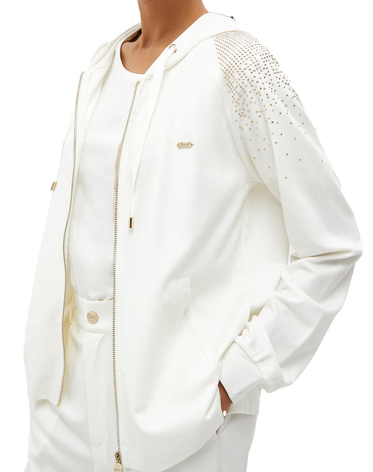 Felpa aperta con borchie donna - Avorio