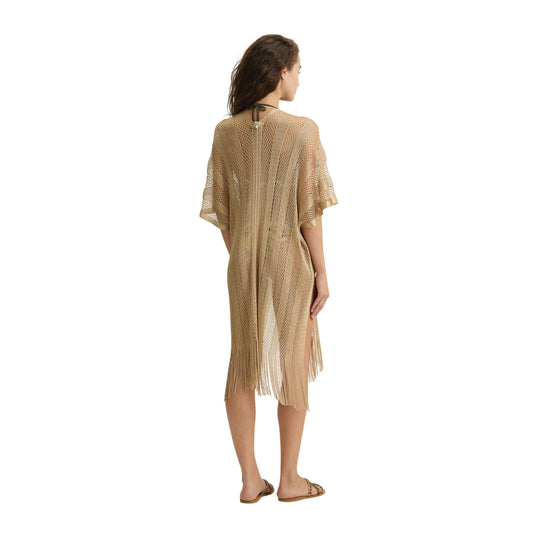 Stola poncho donna in rete lurex oro modella retro