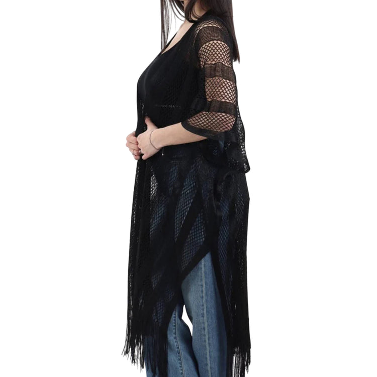 Stola poncho donna in rete lurex nero modella laterale