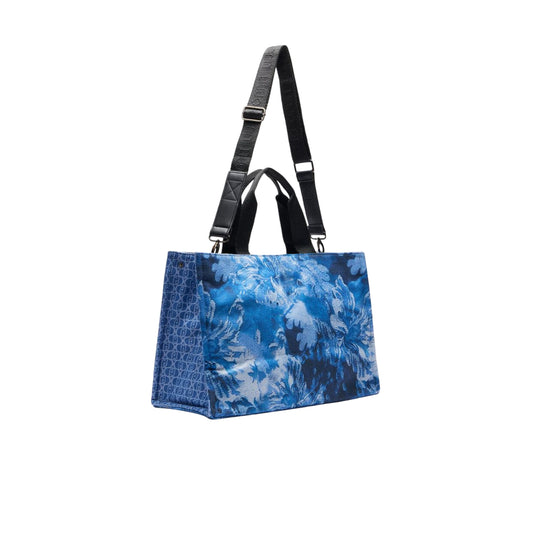 Borsa tote grande da Donna in denim stampato retro