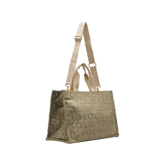 Borsa Donna tote logo jacquard Verde militare con tracolla