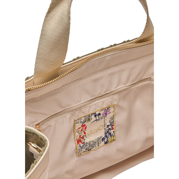 Borsa Donna tote logo jacquard Verde militare interno
