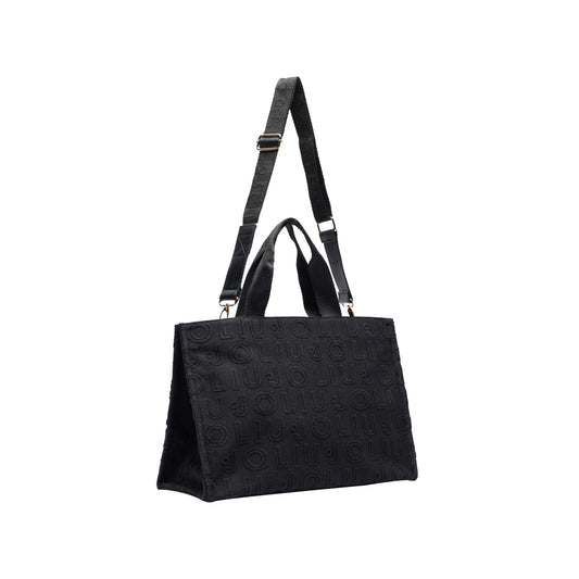 Borsa Donna tote logo jacquard Nero con tracolla