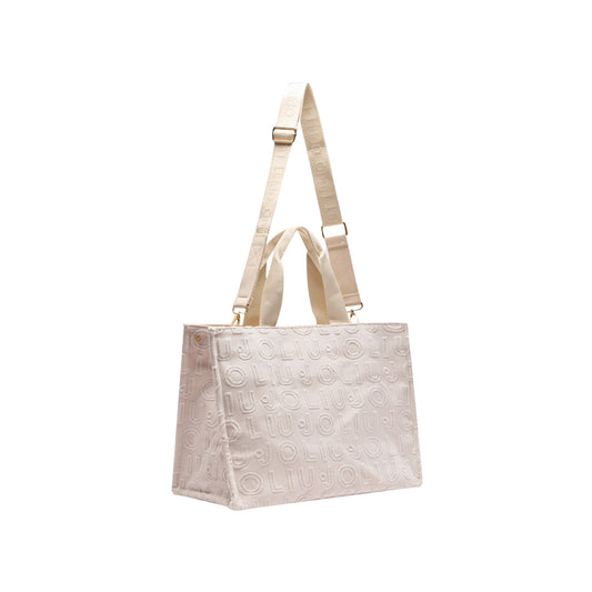 Borsa Donna tote logo jacquard Beige con tracolla