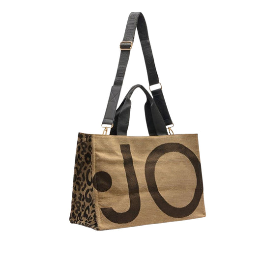 Borsa tote marrone con stampa animalier