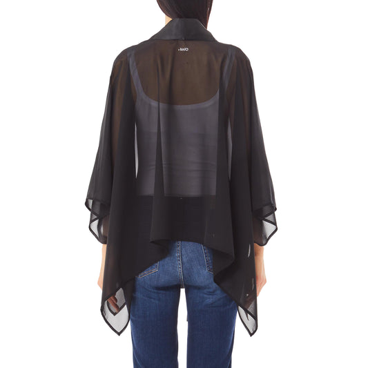 Poncho Donna Velato Nero modella retro