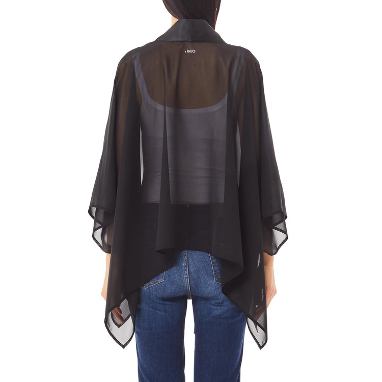 Poncho Donna Velato Nero modella retro