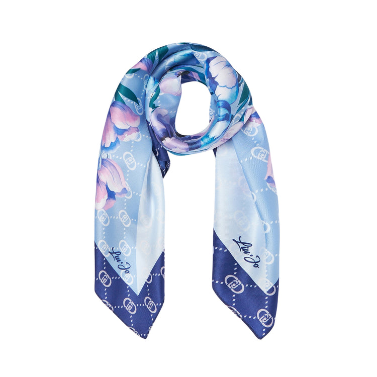Foulard Donna Celeste con angolo floreale