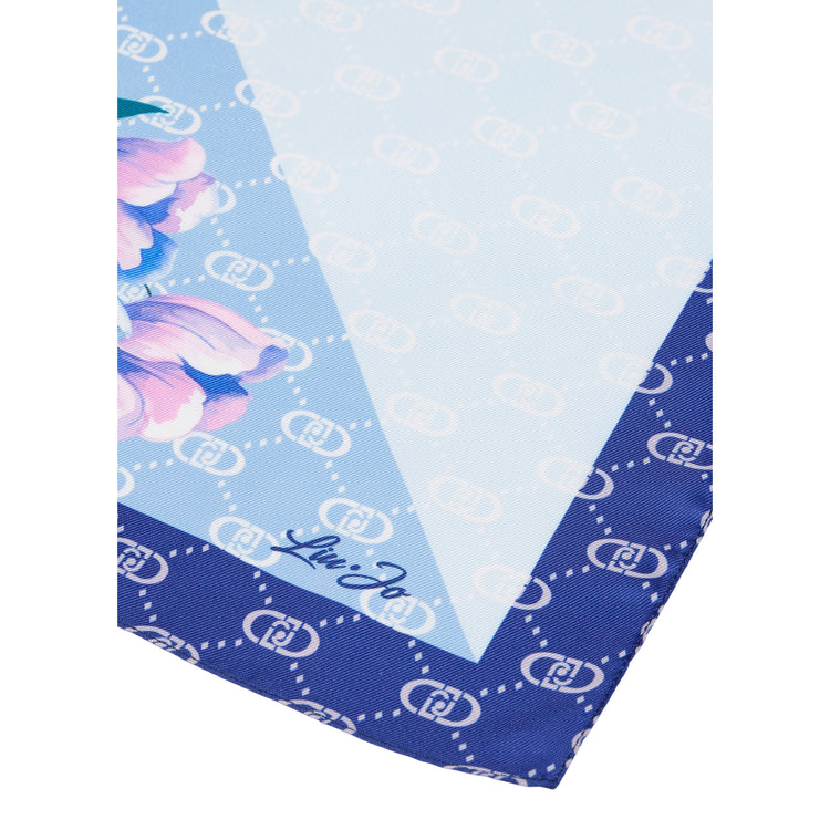 Foulard Donna Celeste con angolo floreale dettaglio angolo