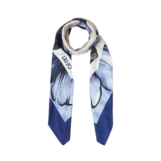 Foulard Donna in tessuto blu a fiori