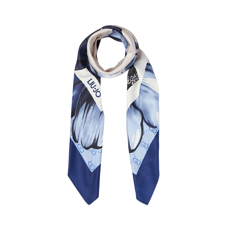 Foulard Donna in tessuto blu a fiori