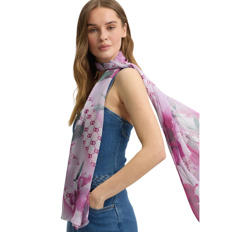 Stola Donna con stampa floreale viola su modella
