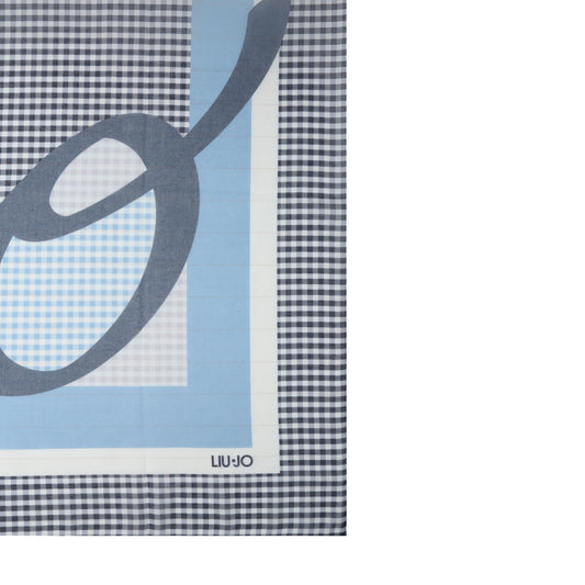 Foulard Donna con stampa check e logo Blu dettaglio
