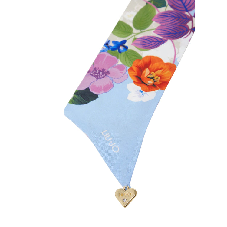Foulard Donna con stampa a fiori dettaglio logo e charm cuore