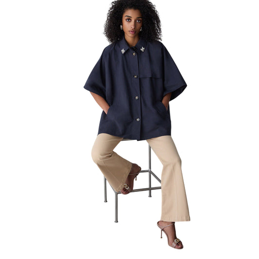 Trench Donna a mezza manica con colletto Blu modello