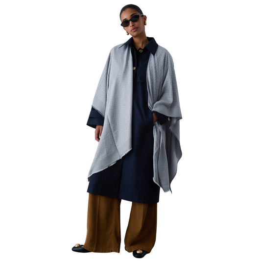 Poncho Donna con logo jacquard Grigio