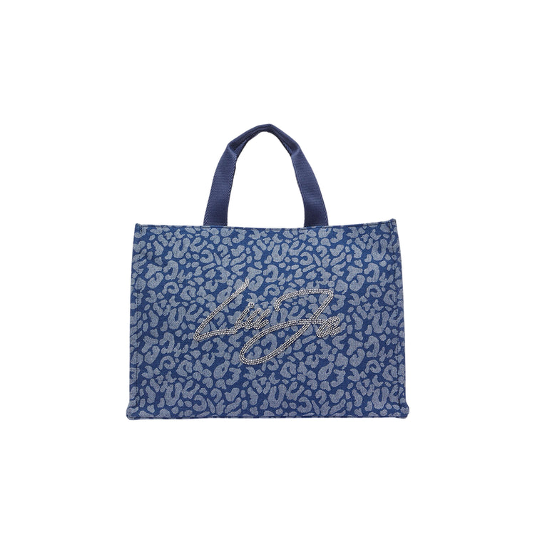 Borsa Donna a mano, in denim, con logo strass