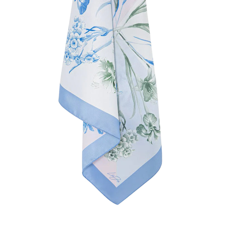 Foulard azzurro rettangolare con stampa floreale