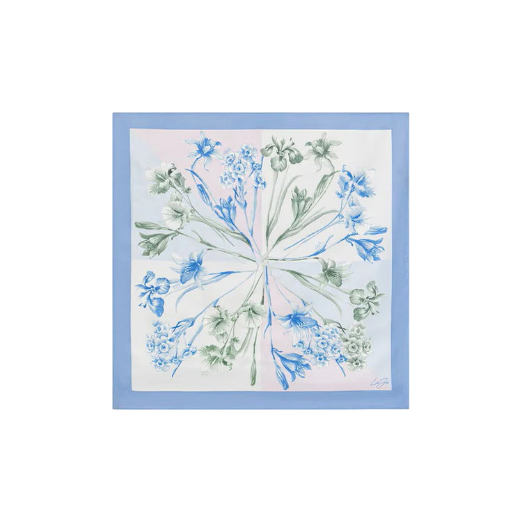 Foulard azzurro rettangolare con stampa floreale