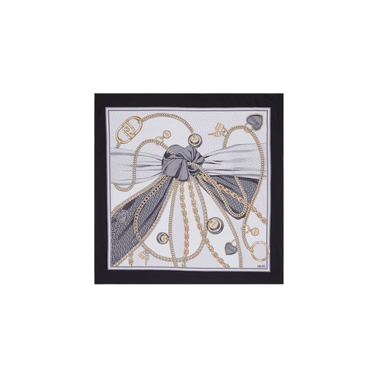 Foulard grande Donna con fiocco e catene Nero