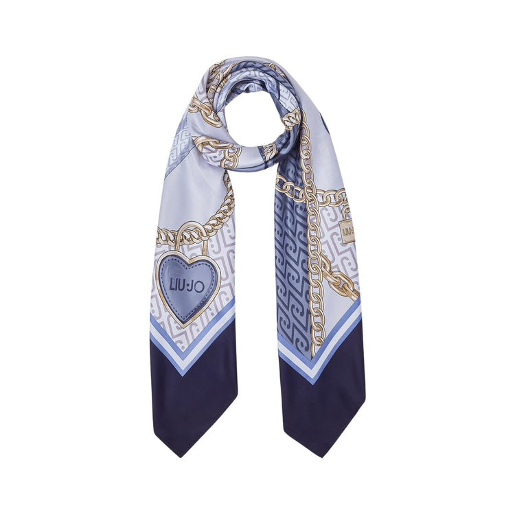 Foulard grande Donna con fiocco e catene Blu