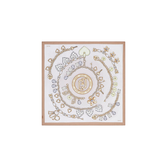 Foulard quadrato beige stampe gioielli