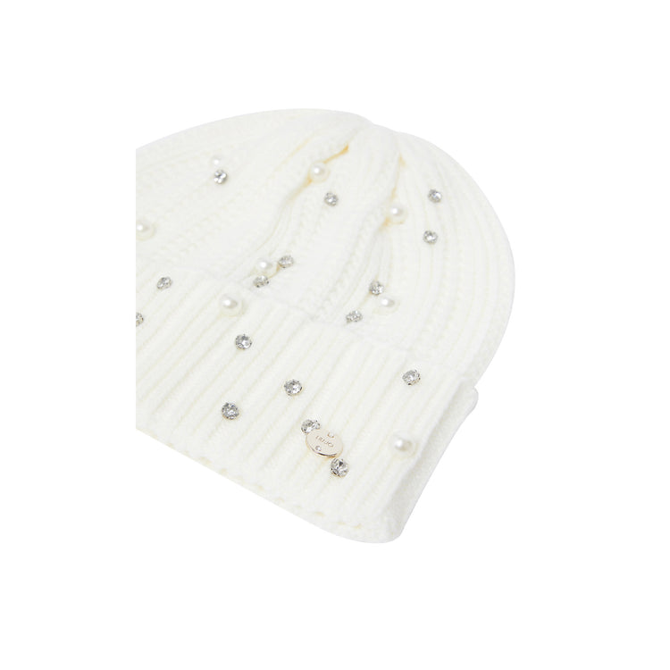 Dettaglio ravvicinato Berretto con strass colore bianco Liu Jo
