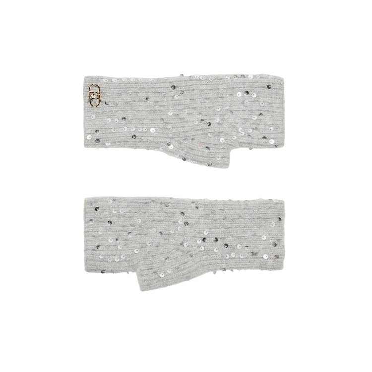 Guanti in maglia con paillettes Grigio