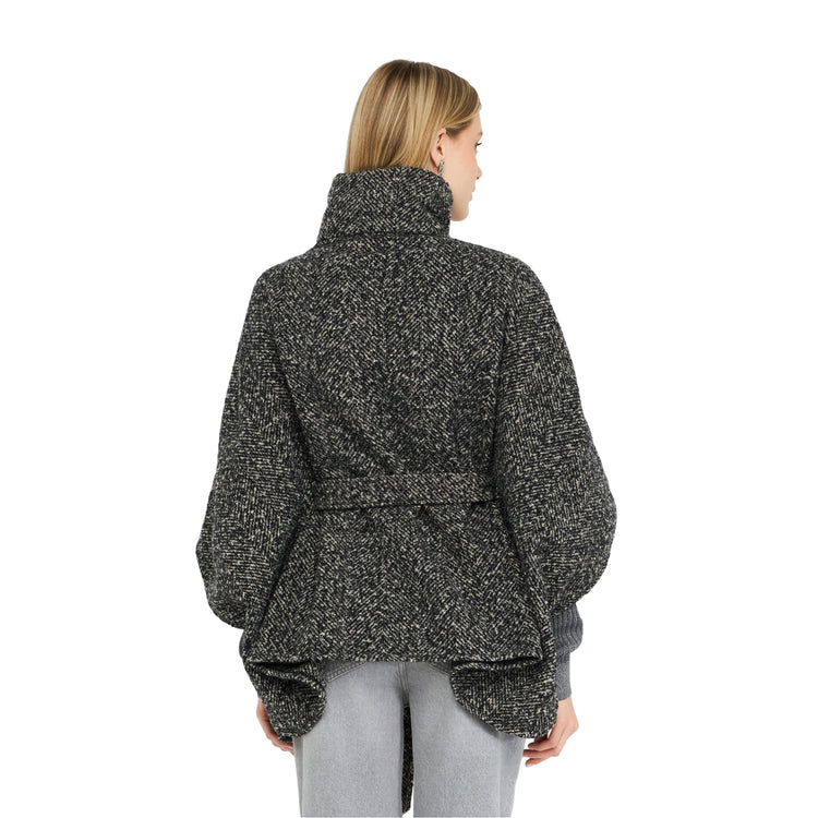 Poncho Donna con cintura in tessuto chevron modella retro