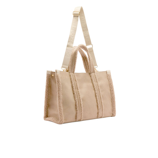 Borsa grande da Donna in tessuto spalmato beige retro
