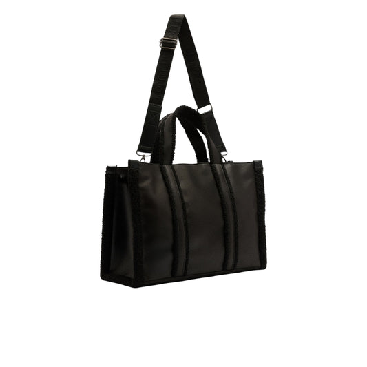 Borsa grande da Donna in tessuto spalmato nero retro con tracolla