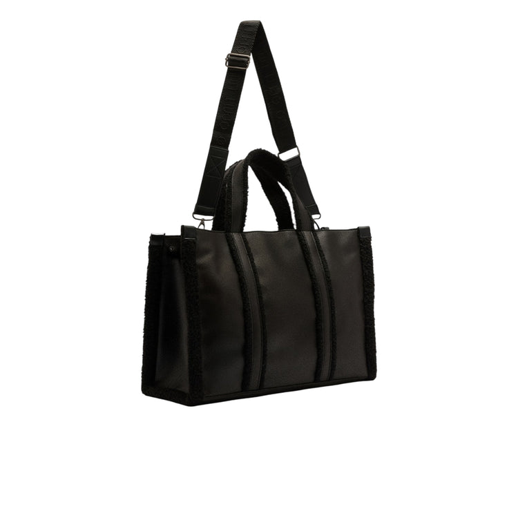 Borsa grande da Donna in tessuto spalmato nero retro con tracolla