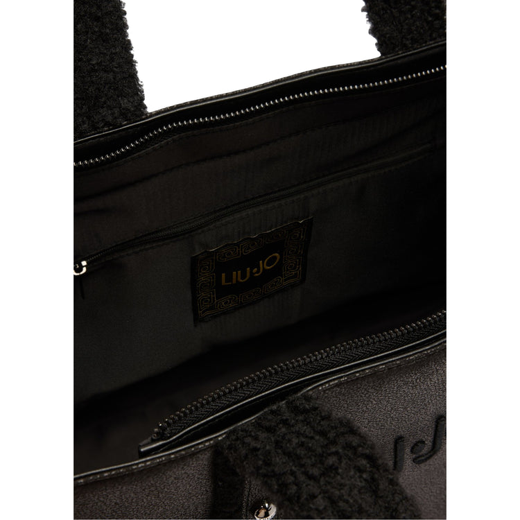 Borsa grande da Donna in tessuto spalmato nero dettaglio interno