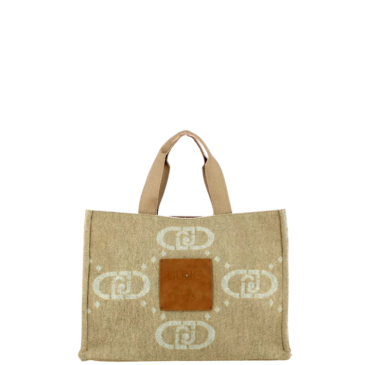 Shopping bag Donna grande con logo beige