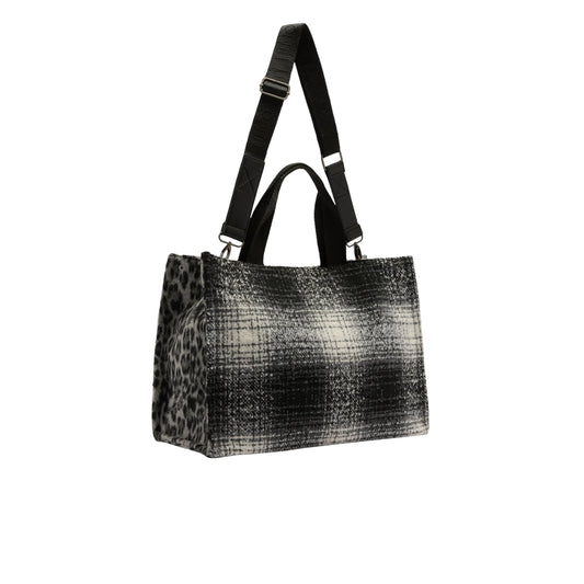 Borsa Shopping da donna grande motivo check retro con tracolla