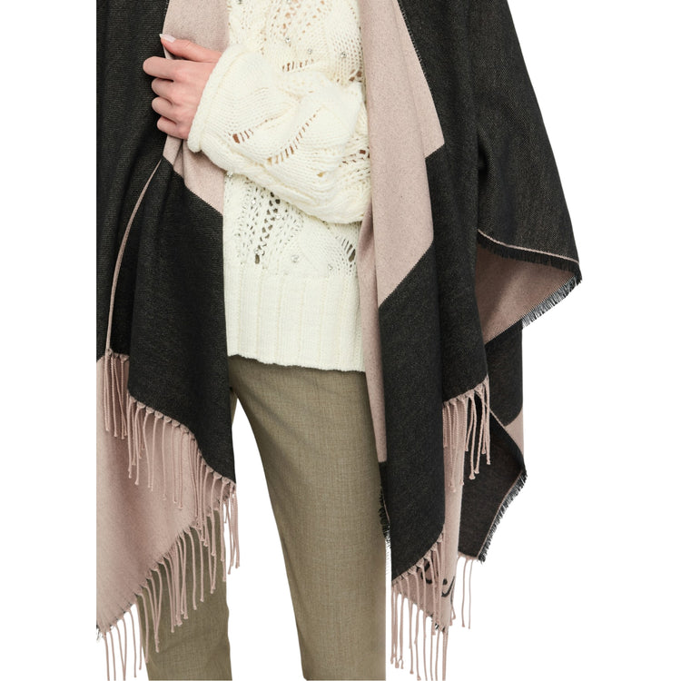 Poncho Donna in morbido tessuto, con inserti a contrasto