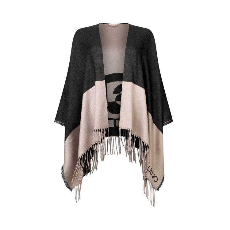 Poncho Donna in morbido tessuto, con inserti a contrasto