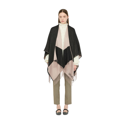 Poncho Donna in morbido tessuto, con inserti a contrasto