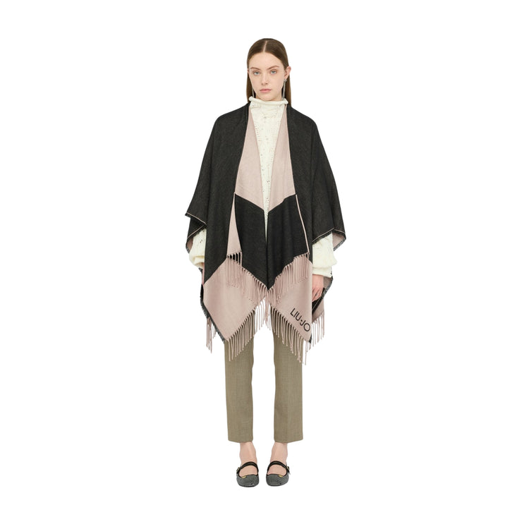 Poncho Donna in morbido tessuto, con inserti a contrasto