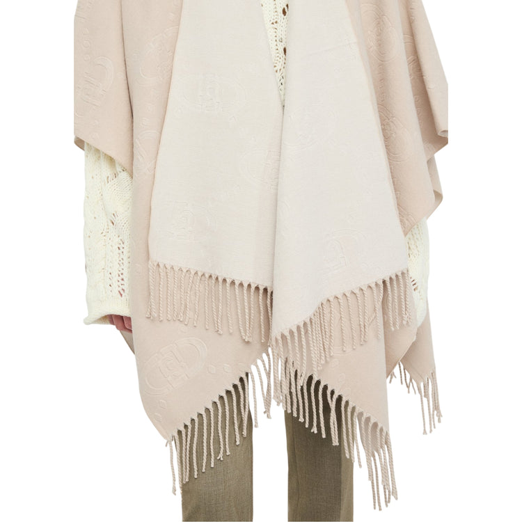 Poncho Donna con frange e motivo logo all over in tono colore