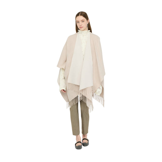 Poncho Donna con frange e motivo logo all over in tono colore