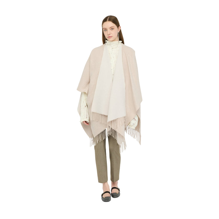 Poncho Donna con frange e motivo logo all over in tono colore