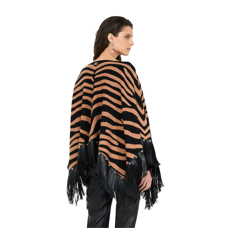 Poncho Donna Zebrato con frange modella retro