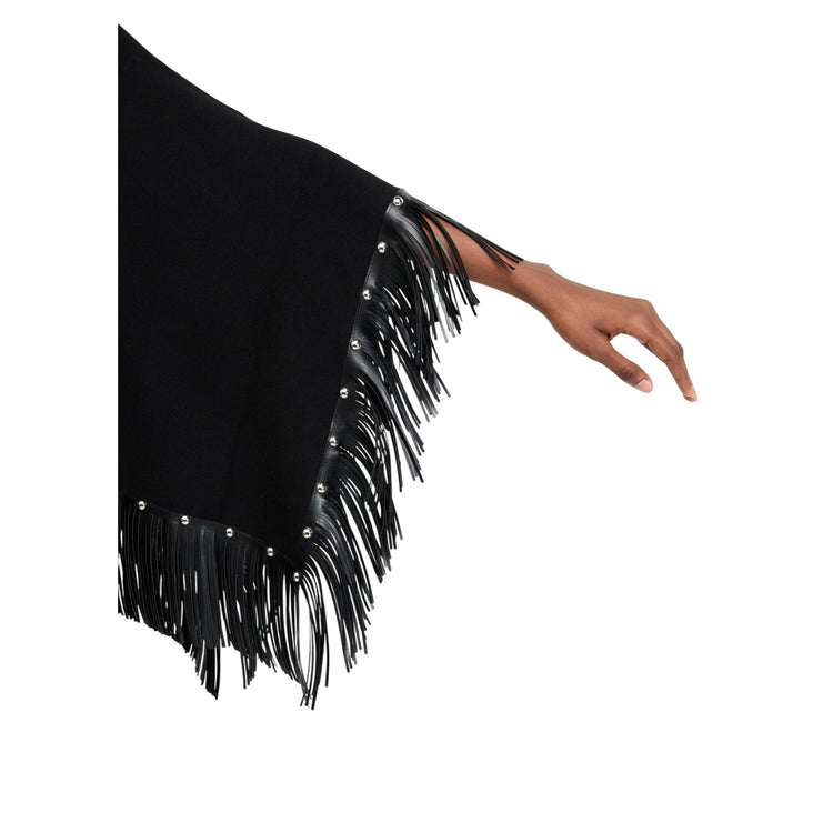 Poncho Donna Nero con frange e borchie dettaglio manica