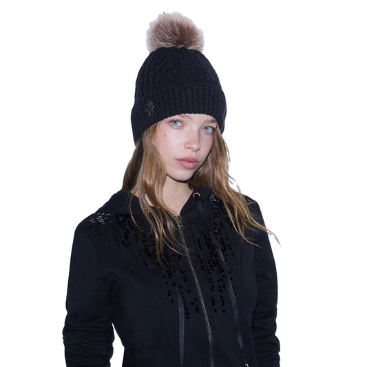 Cappello Donna con pompon Nero
