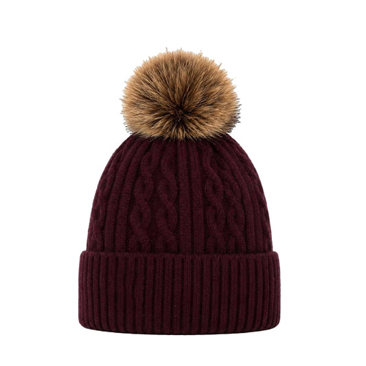Cappello Donna con pompon Bordeaux, retro